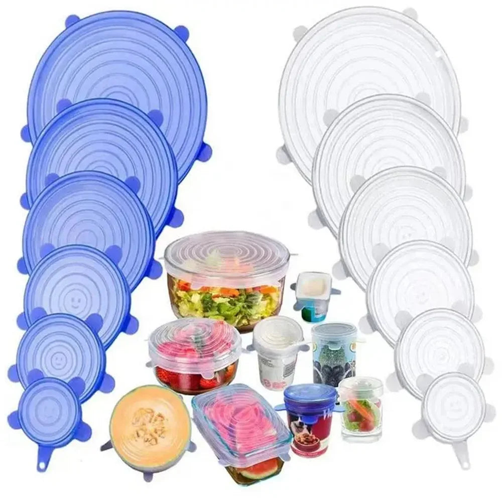 Ensemble de 6 Couvercles de Conservation en Silicone Alimentaire – Réutilisables, Hermétiques et Universels