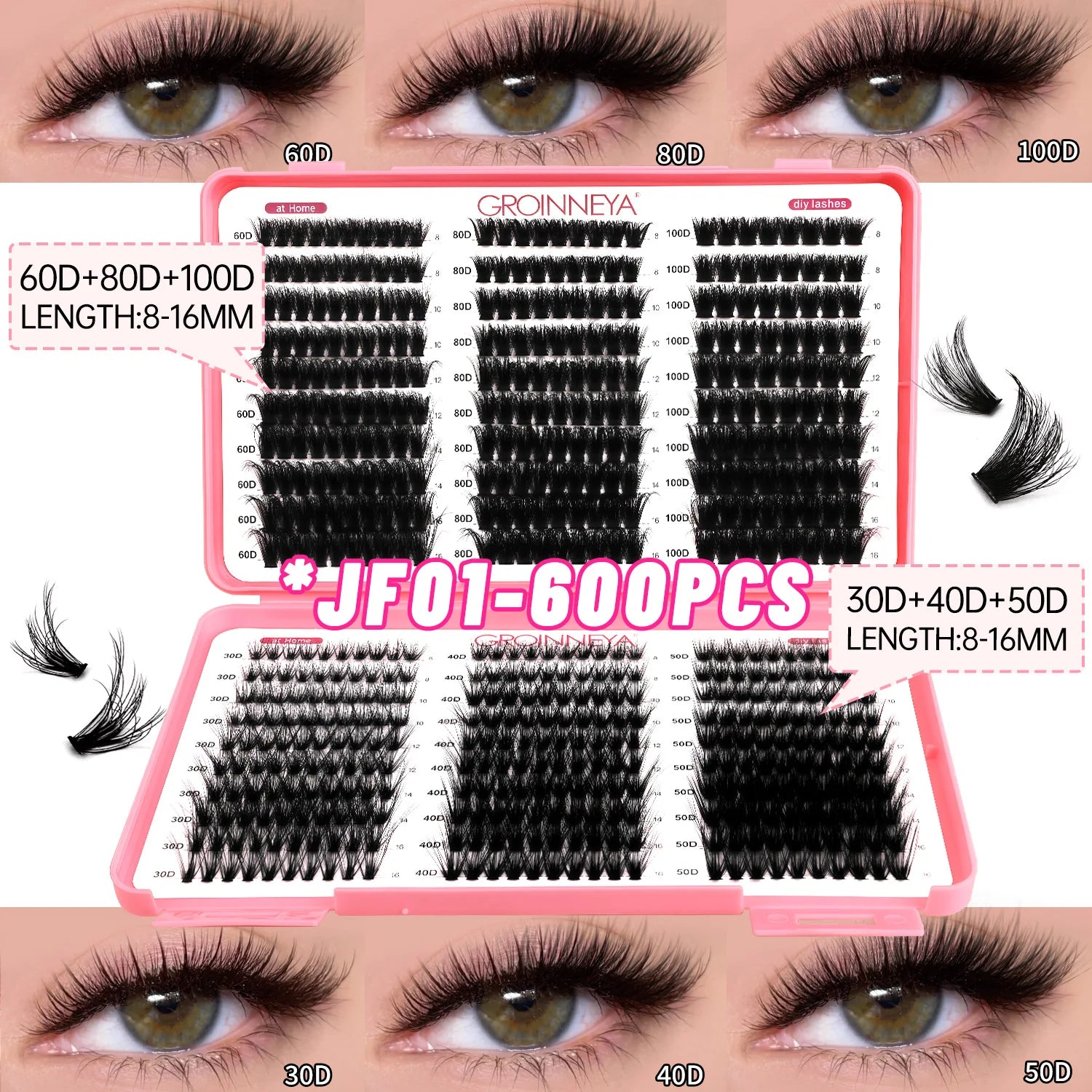 Cils Individuels DIY Effet œil de Chat, Volume Moelleux, Plateau Mixte