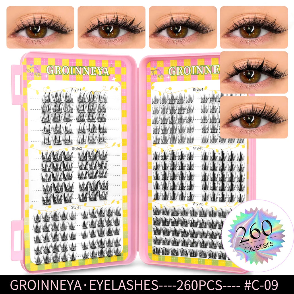 Eyelashes Clusters 320 pcs Natural Eyelash extension Cluster Lashes Volume Mixed Tray Lashes Cluster Natural Lashes