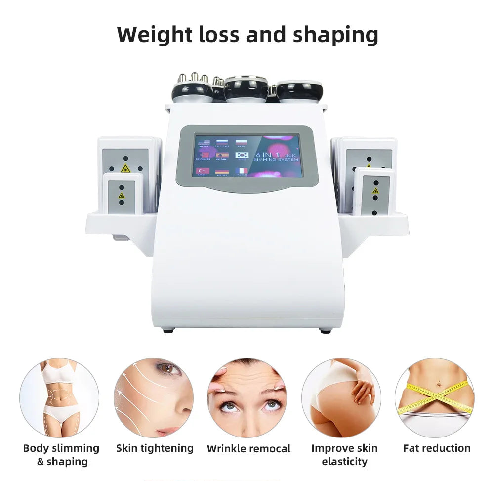 Machine à Cavitation Ultrasonique 40k, système sous vide 6 en 1, Amincissante, Lifting du visage, Réduction de la Cellulite