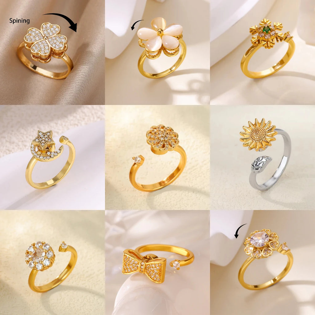 Bague Spinner Trèfle de Luxe – Anti-Stress Couleur Or 18K