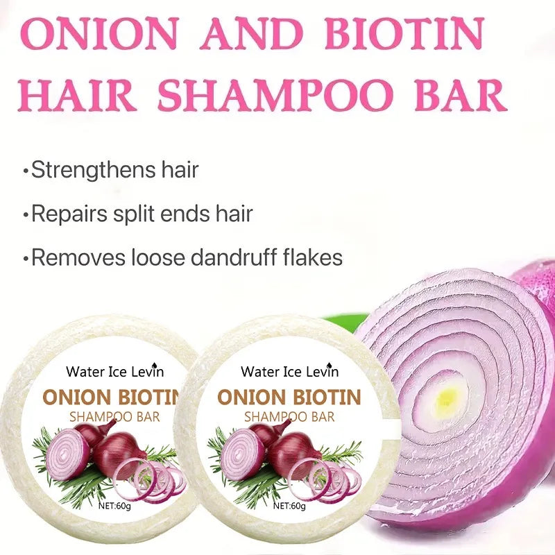 Savon Shampoing à l'Oignon & Biotine Water Ice Levin 60g – Soin Lavant Naturel Hydratant & Lissant pour Tous Types de Cheveux