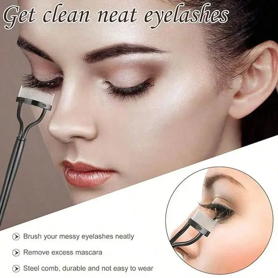 Kit de Recourbement de Cils – fait en Acier Inoxydable avec Peigne Séparateur, Baguette à Cils & Recharges en Silicone