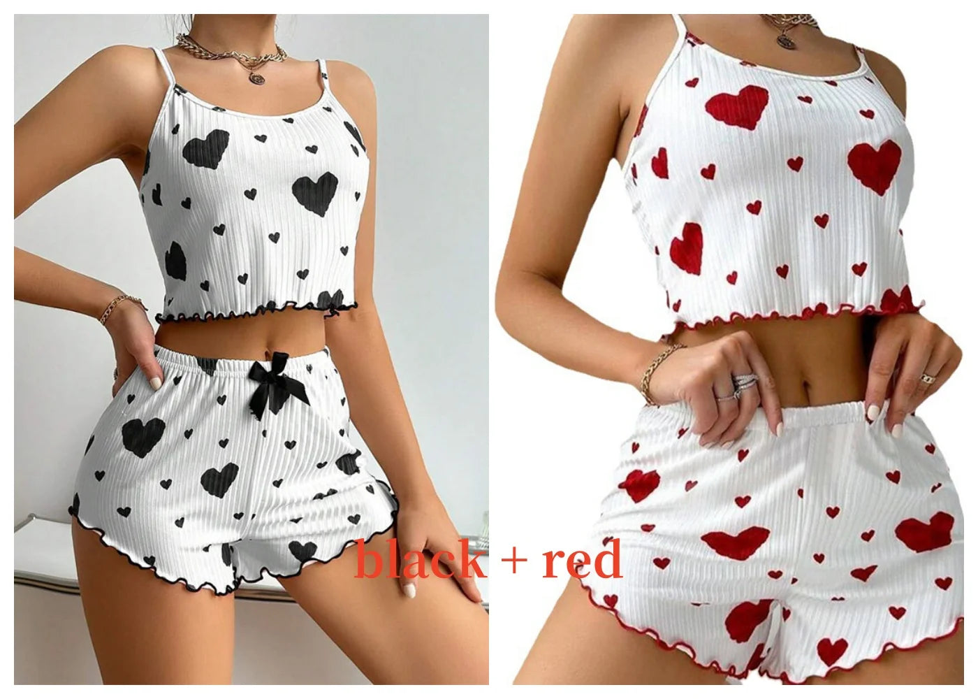 Ensemble de Pyjamas d’Amour pour Femmes – Vêtements de Nuit Courts 2 Pièces, Doux et Respirant