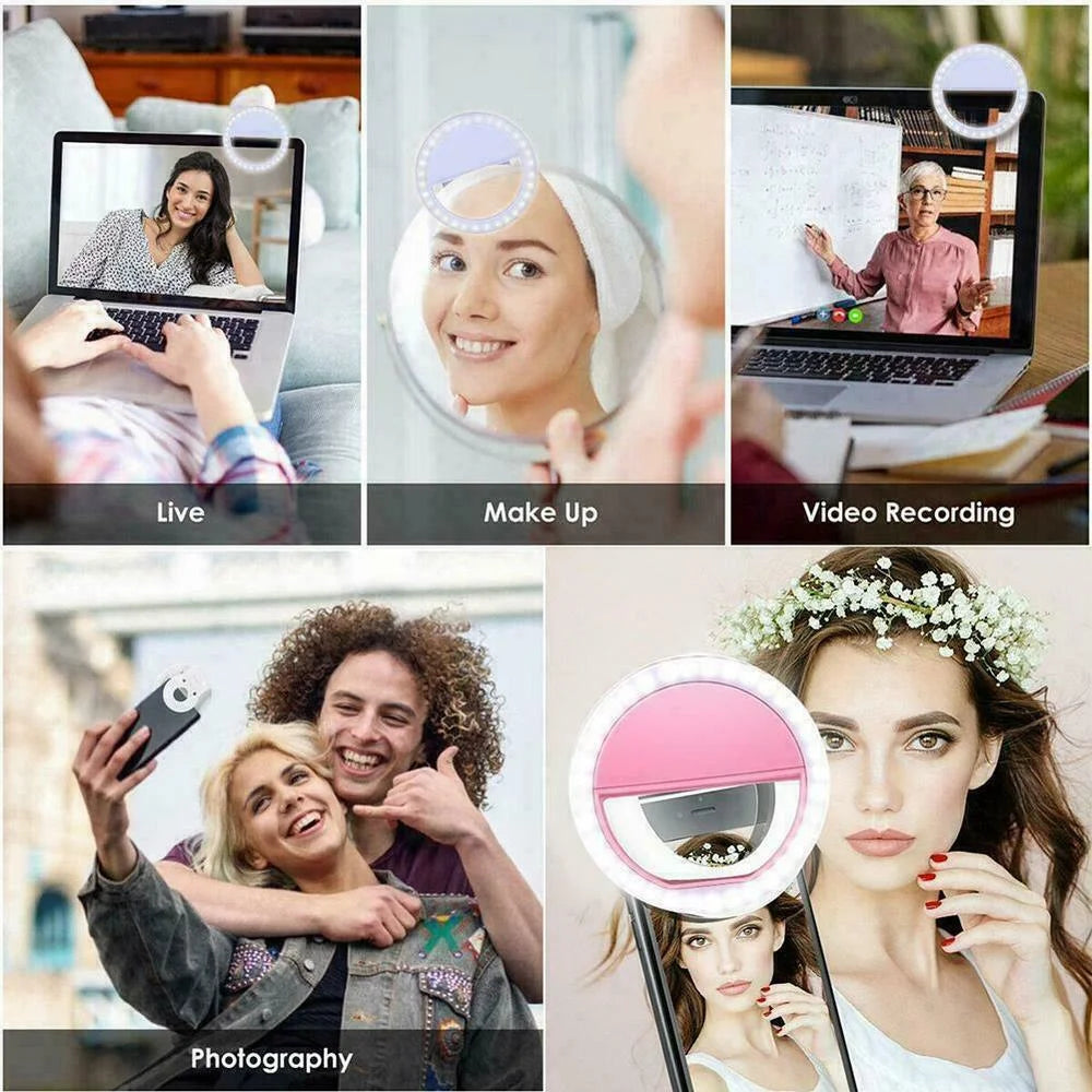 Anneau Lumineux LED Selfie – Recharge USB – Compatible iPhone & Android