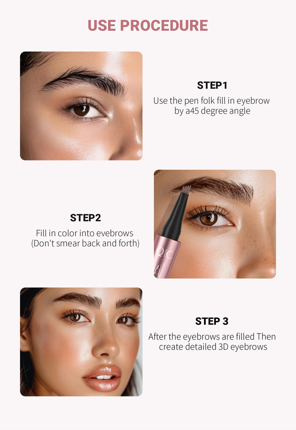 Crayon à Sourcils Magique 4 Fourchettes – Microblading 3D, Imperméable & Couleur Naturelle