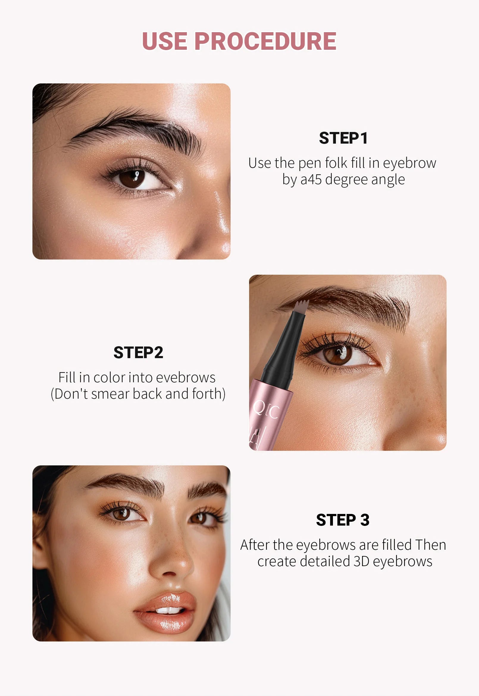 Crayon à Sourcils Magique 4 Fourchettes – Microblading 3D, Imperméable & Couleur Naturelle