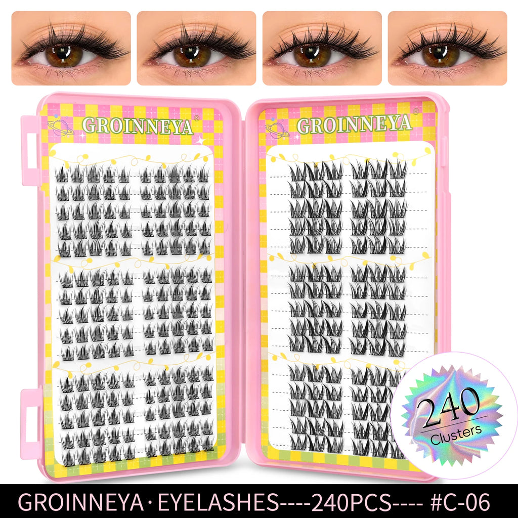 Eyelashes Clusters 320 pcs Natural Eyelash extension Cluster Lashes Volume Mixed Tray Lashes Cluster Natural Lashes