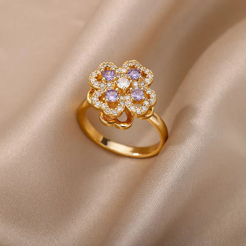 Bague Géométrique en Acier Inoxydable Couleur Or 18K – Zircon & Œil Protecteur