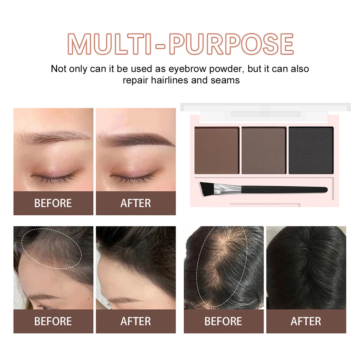 Ensemble de Poudre à Sourcils 3 Couleurs avec Pinceau