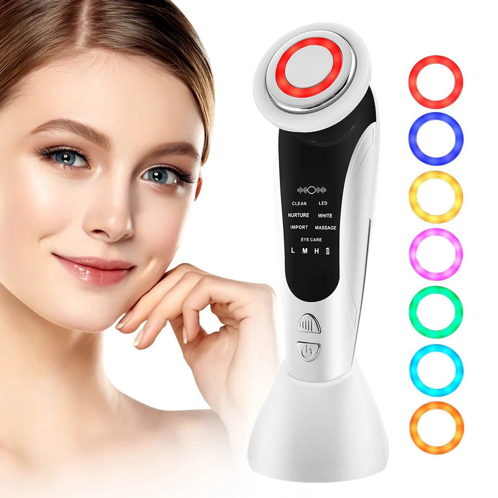 Masseur Facial EMS à Lumière LED, Vibrant et Chauffant