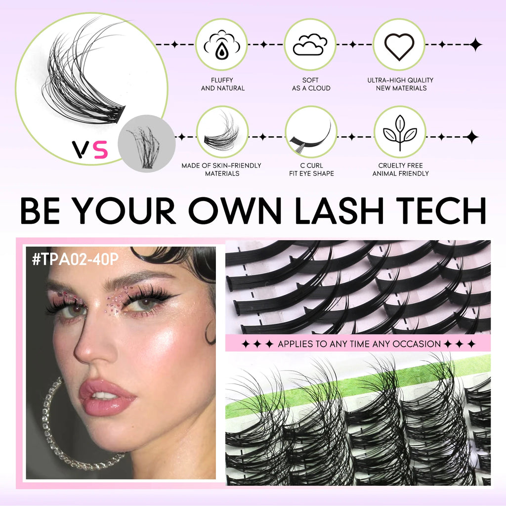 GROINNEYA Lash Clusters Kit DIY Manga Cluster Lashes Set Spikes Lashes Cluster Extension Full Set Individual Eyelashes Makeup