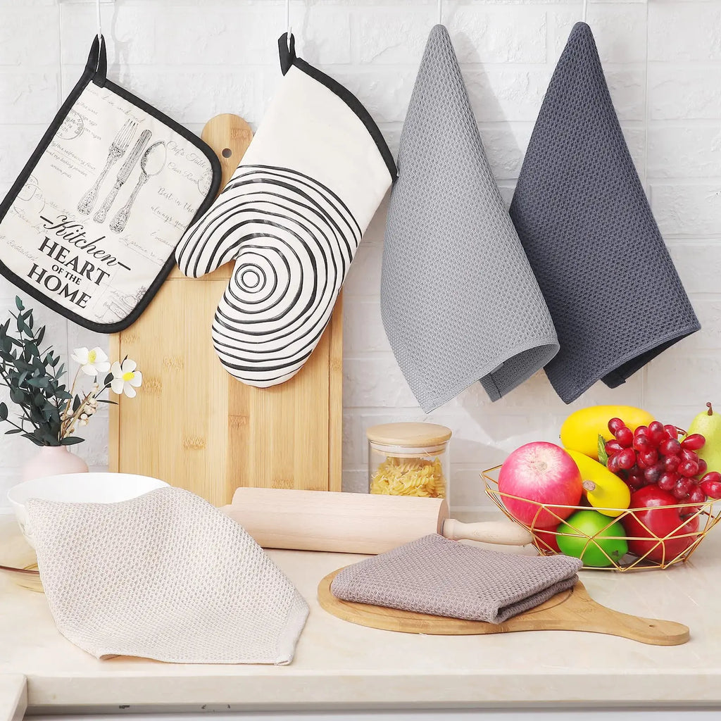 100% Cotton Waffle Weave Kitchen Dish Cloths, Ultra Soft Absorbent Quick Drying Dish Towels, 12x12 Inches, 6-Pack