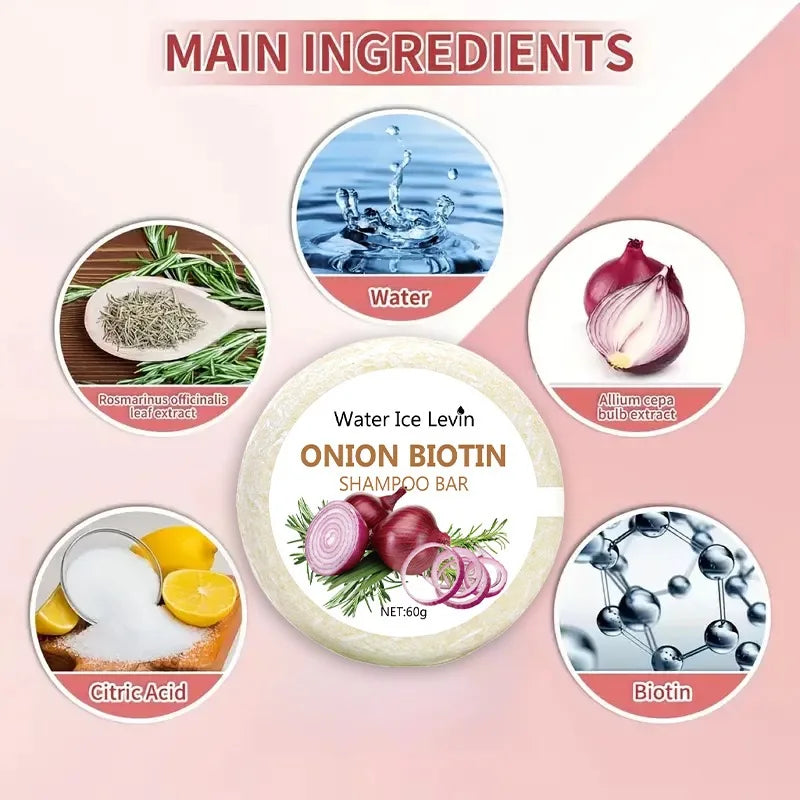 Savon Shampoing à l'Oignon & Biotine Water Ice Levin 60g – Soin Lavant Naturel Hydratant & Lissant pour Tous Types de Cheveux