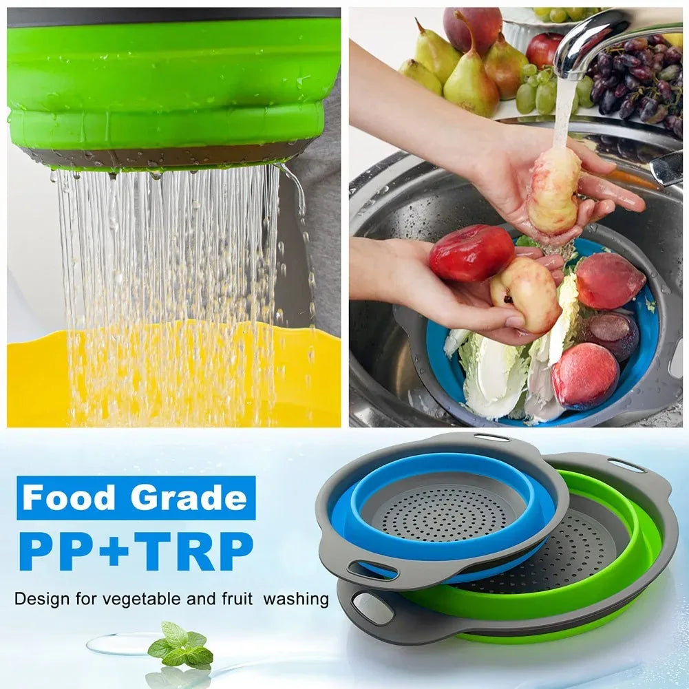 Panier de Vidange Pliant en Silicone – Passoire et Egouttoir Pliable pour Fruits et Légumes