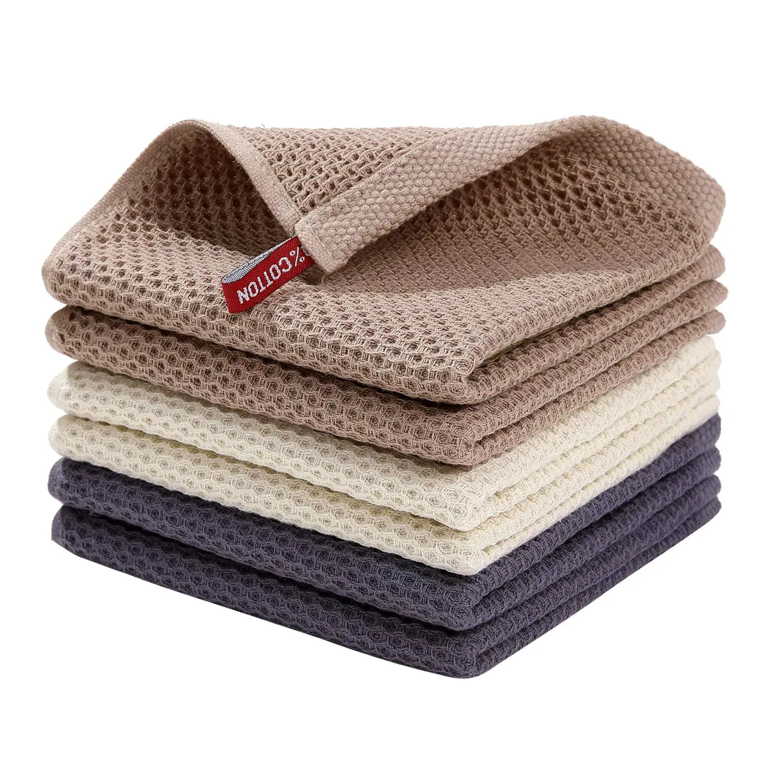 100% Cotton Waffle Weave Kitchen Dish Cloths, Ultra Soft Absorbent Quick Drying Dish Towels, 12x12 Inches, 6-Pack