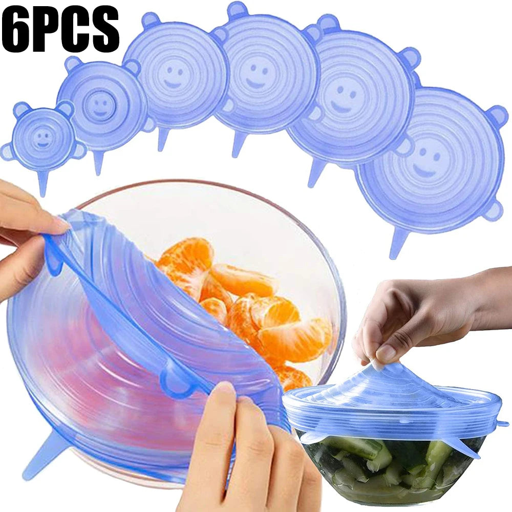 Ensemble de 6 Couvercles de Conservation en Silicone Alimentaire – Réutilisables, Hermétiques et Universels