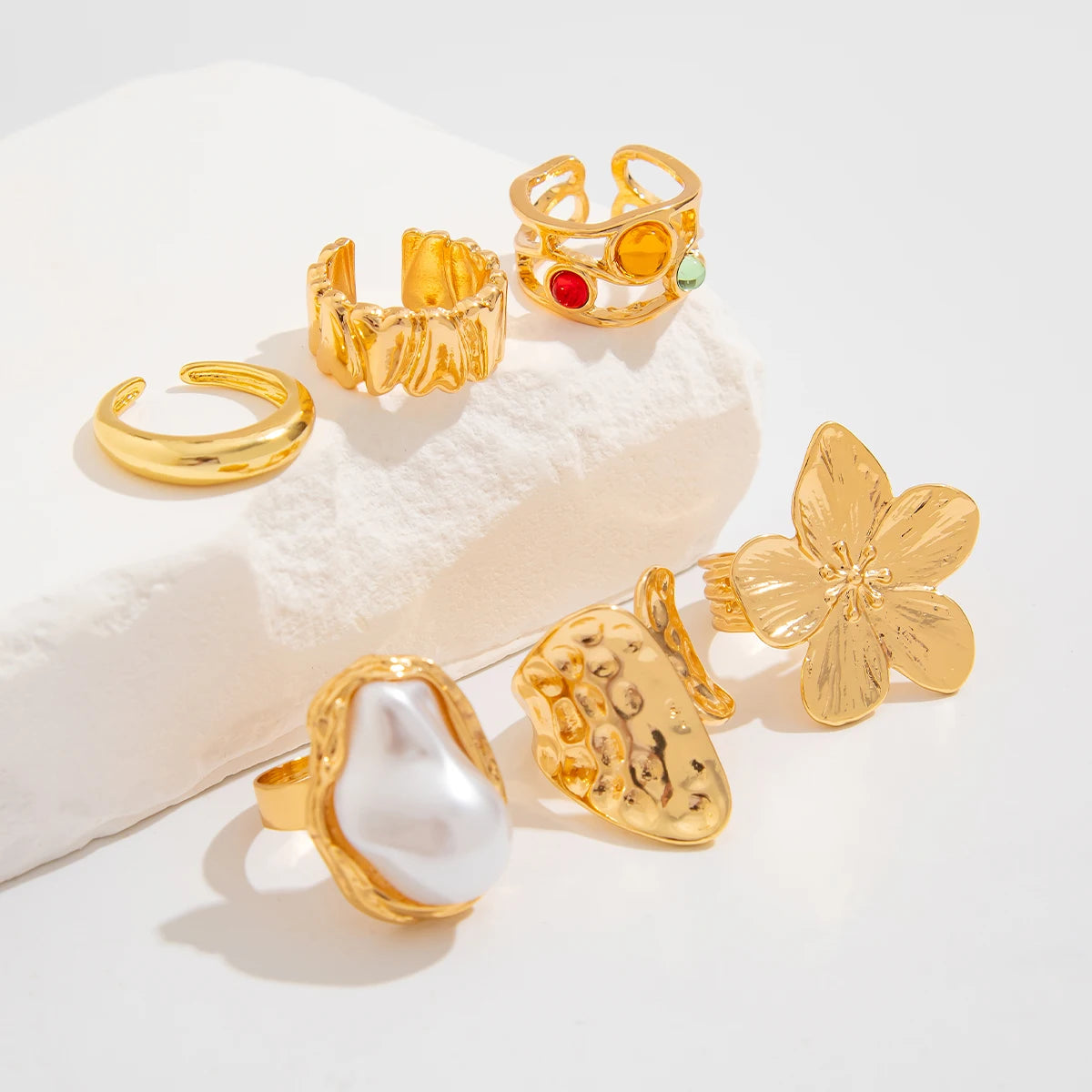 Bague Fleur Métal Irrégulière – Style Baroque & Perle Imitation