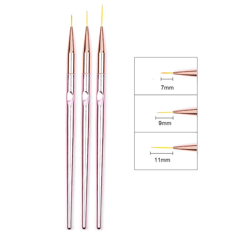 Set de 3 Stylos Pinceaux Nail Art en Acrylique – Lignes Fines, Dessin 3D et Gel UV