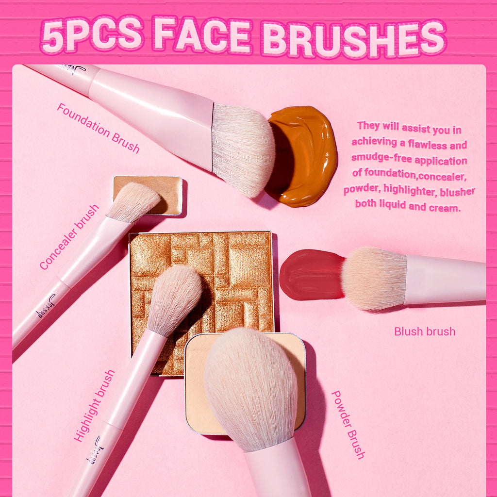 Set de Pinceaux de Maquillage Professionnel Rose Premium avec Poil Vegan – 14 pièces