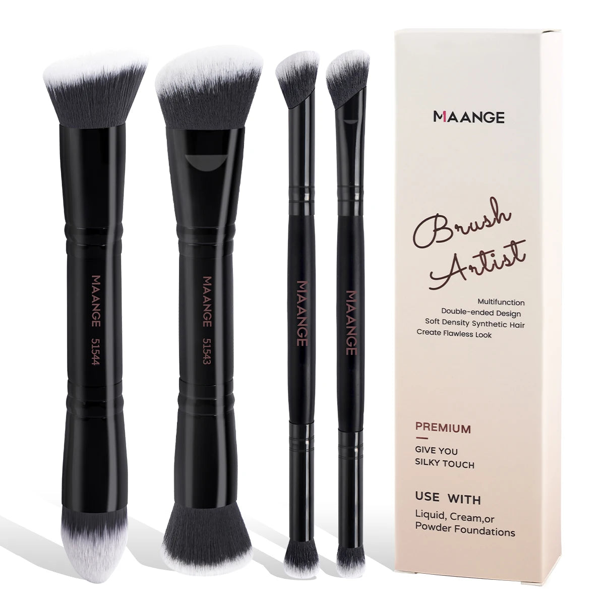Ensemble de Pinceaux de Maquillage de Base – 4 Pièces avec Boîte