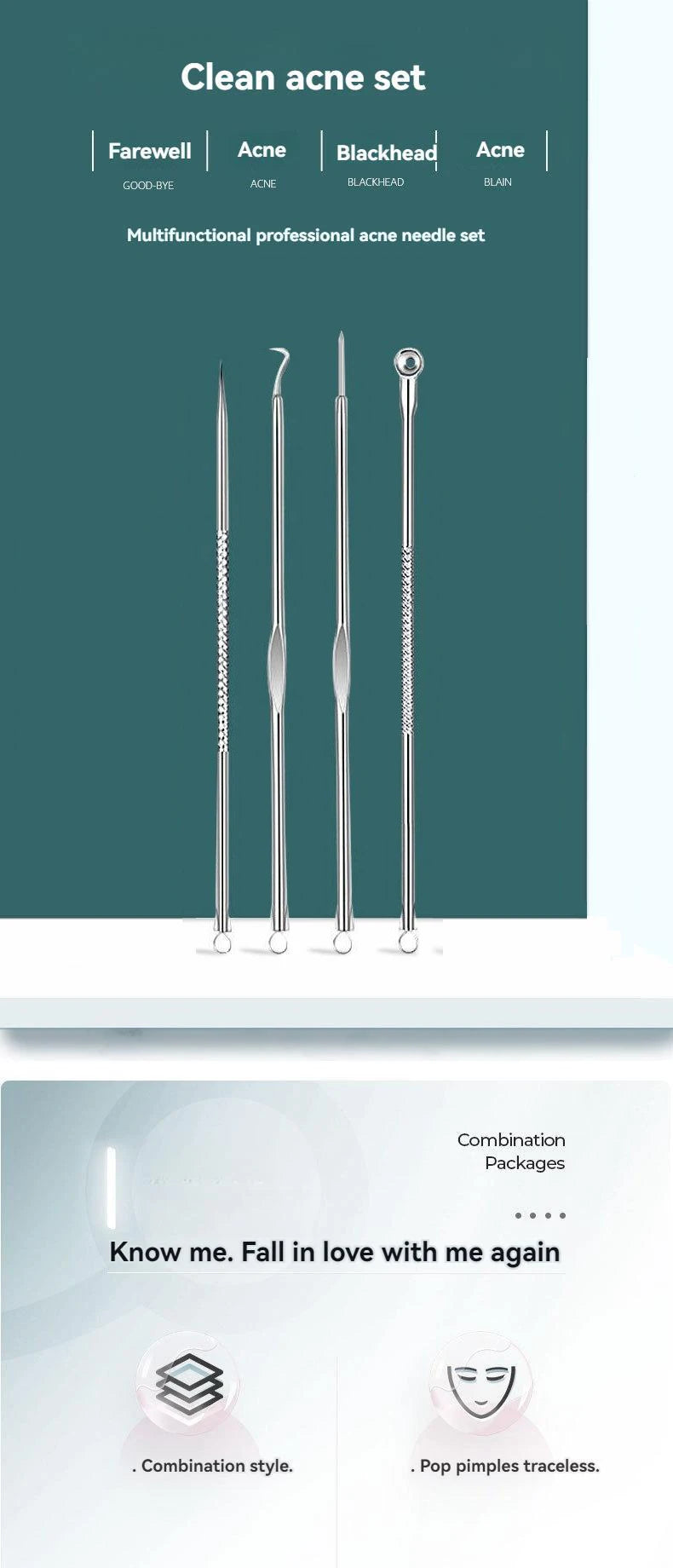 Kit D'Outils Pour Points Noirs, Nettoyant De Pores, Crochets Et Dissolvants De Boutons, Soins De La Peau, Non Parfumé, 4 Pièces/Ensemble