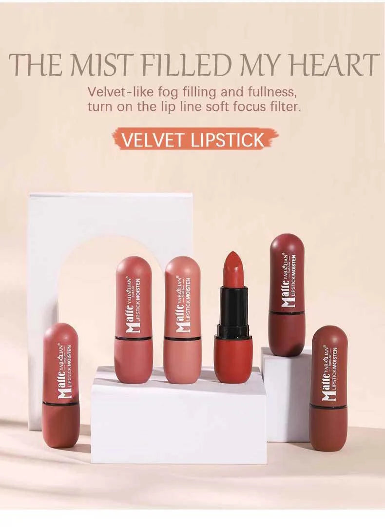 Rouge à Lèvres Mat 6 Couleurs – Velours, Imperméable & Longue Durée