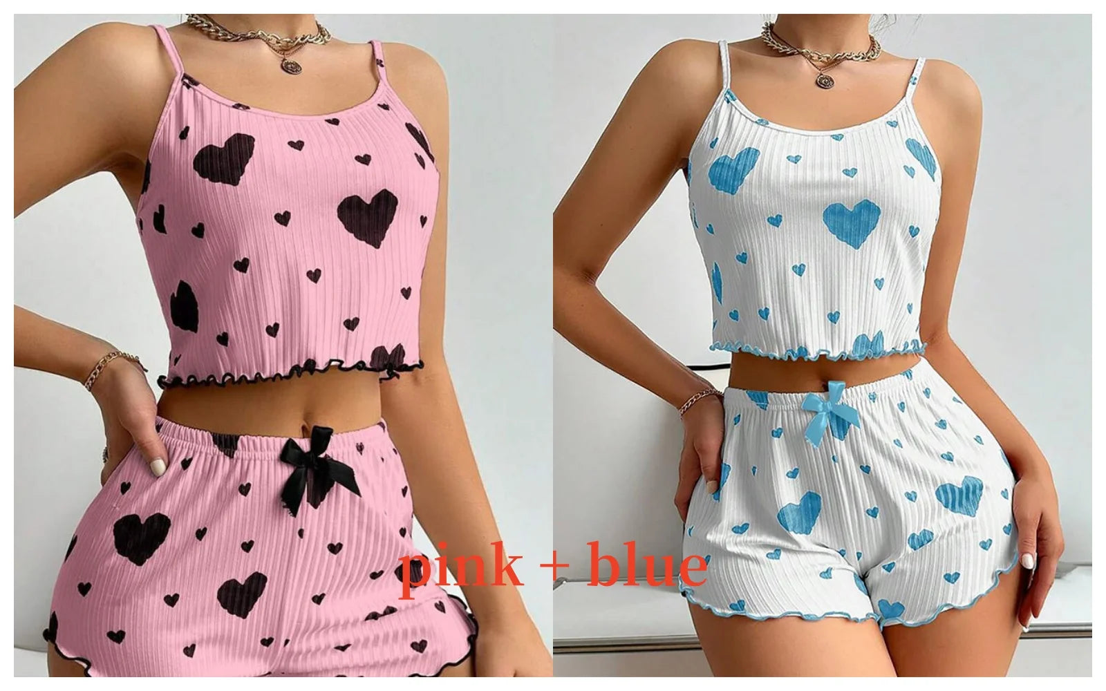Ensemble de Pyjamas d’Amour pour Femmes – Vêtements de Nuit Courts 2 Pièces, Doux et Respirant