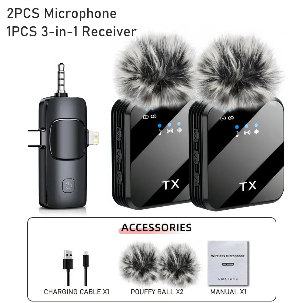 Microphone 3 en 1 sans Fil – Compatible avec iPhone/Android (Microphone + Enregistreur + Haut-parleur)