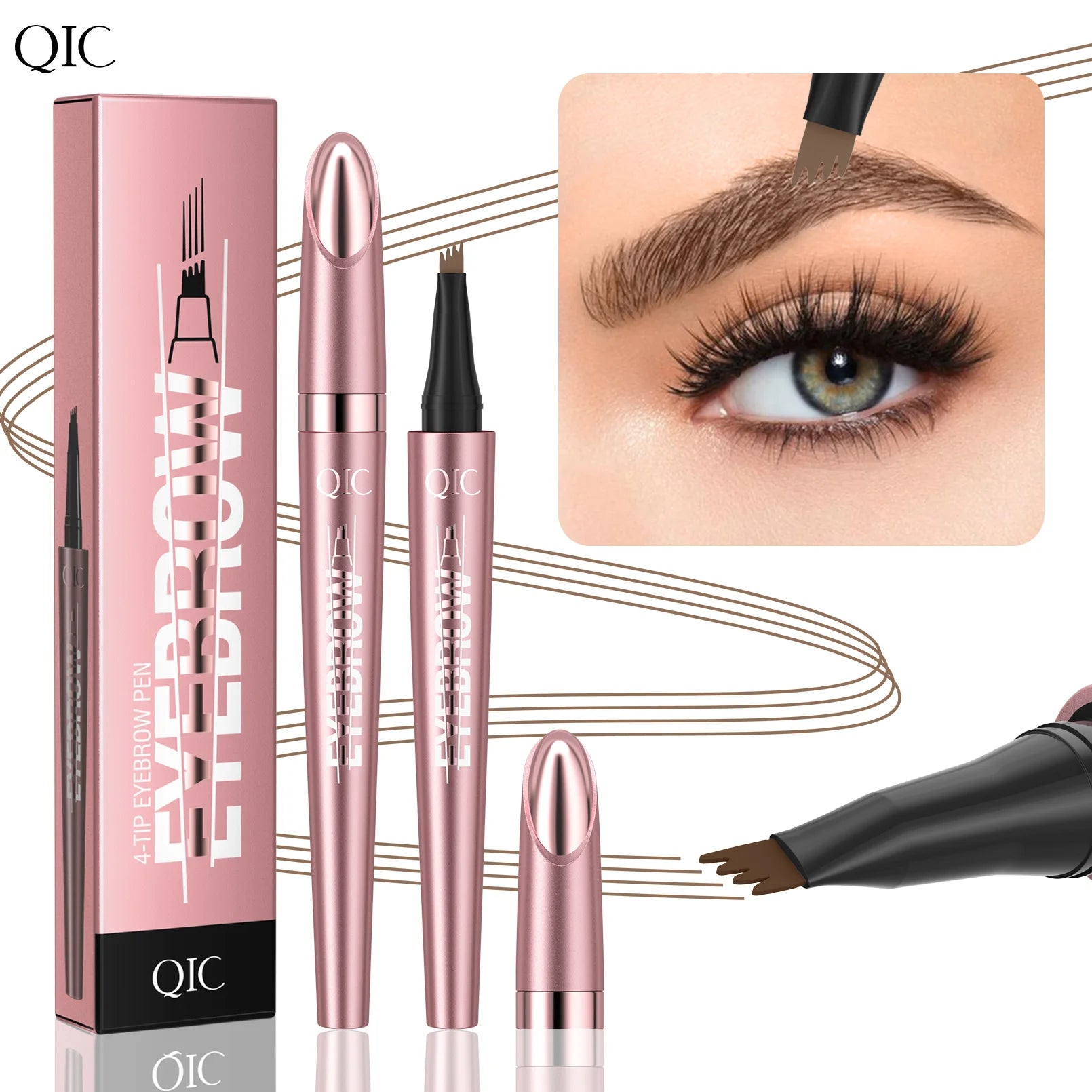 Crayon à Sourcils Magique 4 Fourchettes – Microblading 3D, Imperméable & Couleur Naturelle