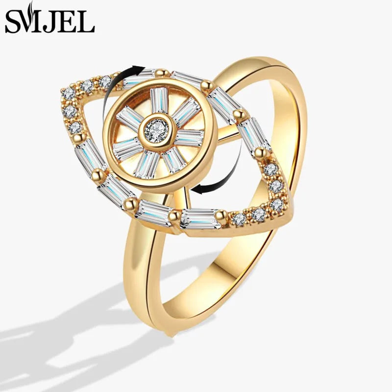 Bague Spinner en Cristal – Papillon & Tournesol, Bague Anti-Anxiété Rotative pour Femme, Bijoux Tendance