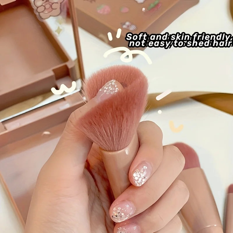 MINI Kit de Pinceaux de Maquillage Portable 5 Pièces avec Miroir