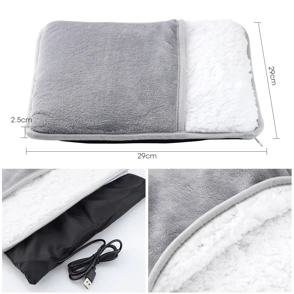 Coussin Chauffant Électrique pour Pieds – Alimenter par USB, Peluche Douce et Lavable