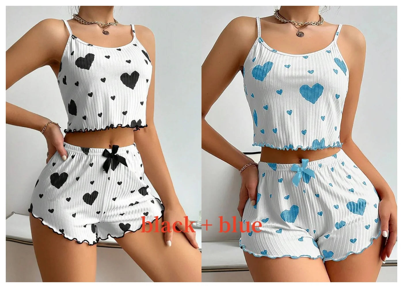 Ensemble de Pyjamas d’Amour pour Femmes – Vêtements de Nuit Courts 2 Pièces, Doux et Respirant