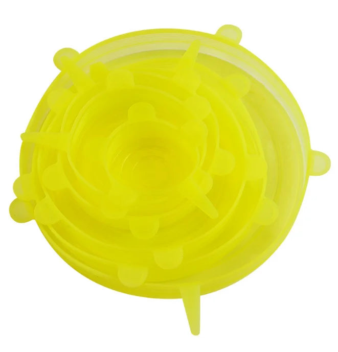 Ensemble de 6 Couvercles de Conservation en Silicone Alimentaire – Réutilisables, Hermétiques et Universels