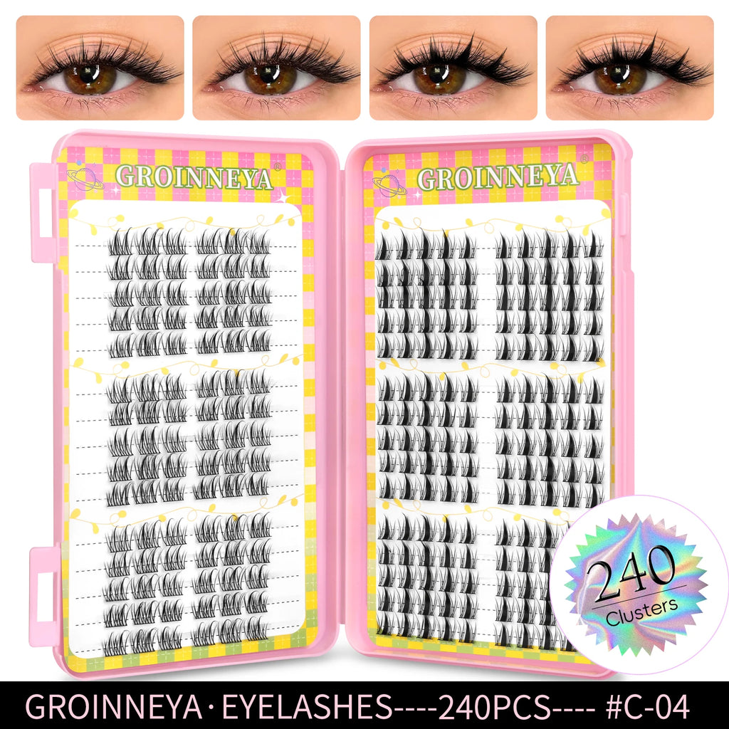 Eyelashes Clusters 320 pcs Natural Eyelash extension Cluster Lashes Volume Mixed Tray Lashes Cluster Natural Lashes