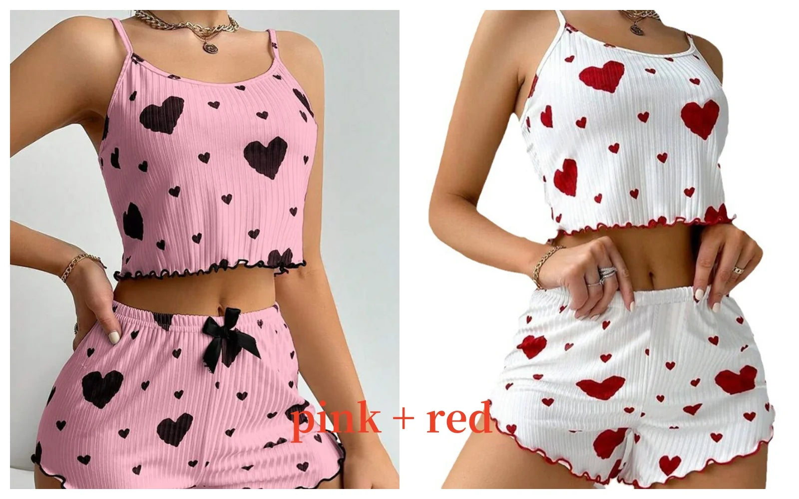 Ensemble de Pyjamas d’Amour pour Femmes – Vêtements de Nuit Courts 2 Pièces, Doux et Respirant