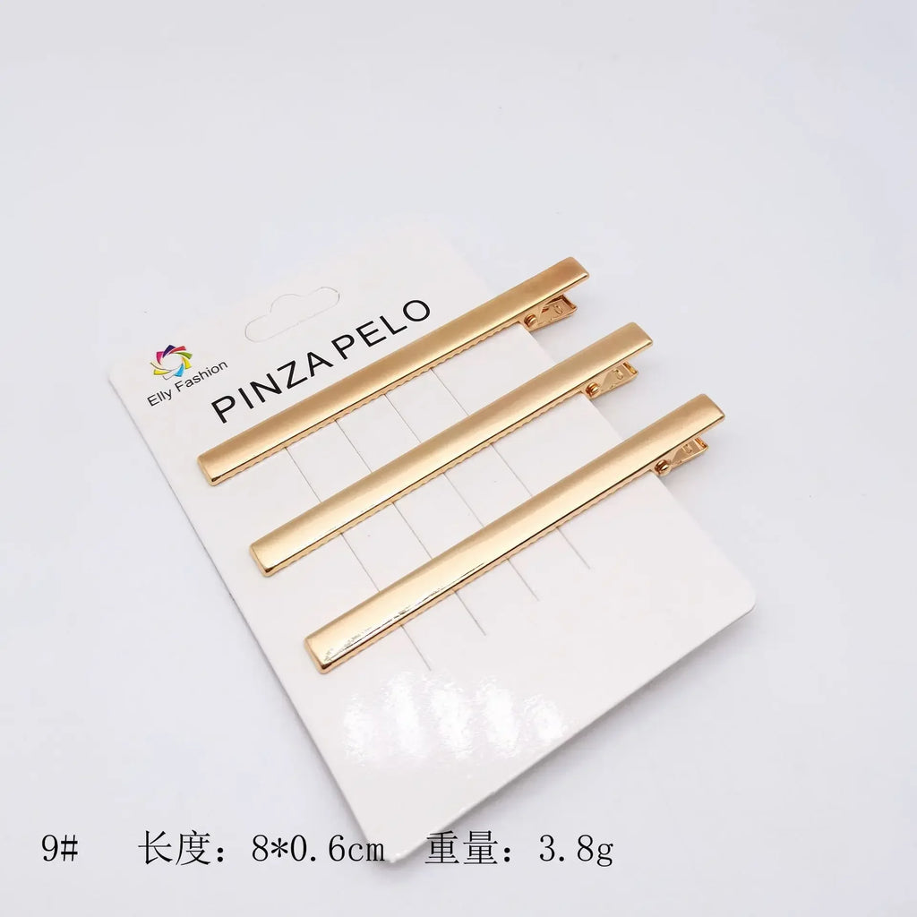 Set de 3 Pinces à Cheveux Métal Doré Style Coréen – Barrettes Ajourées pour Frange, Mèches & Coiffure Quotidienne