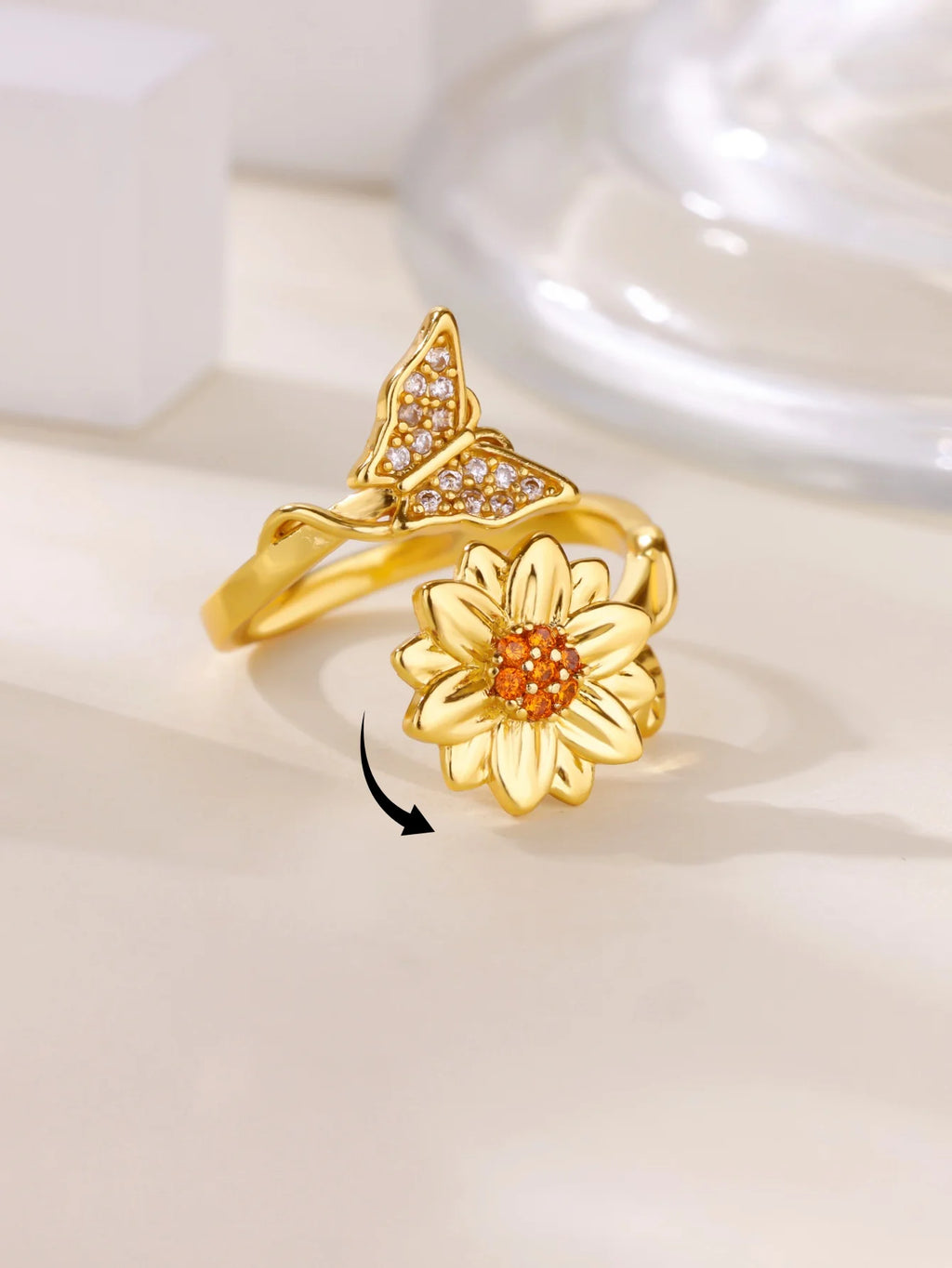Bague Spinner Trèfle de Luxe – Anti-Stress Couleur Or 18K