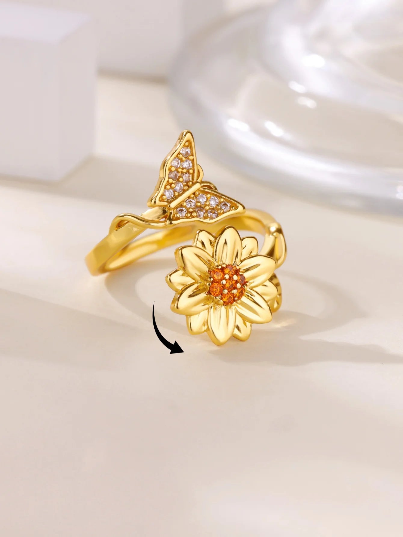 Bague Spinner Trèfle de Luxe – Anti-Stress Couleur Or 18K