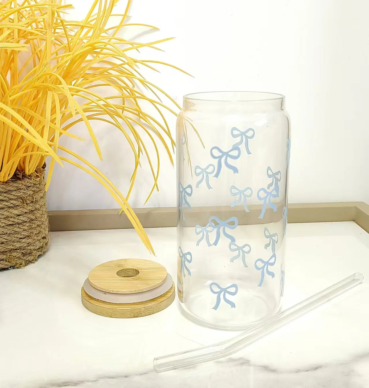 Tasse Réutilisable 500ml – Bouteille Style Pot avec Couvercle & Paille