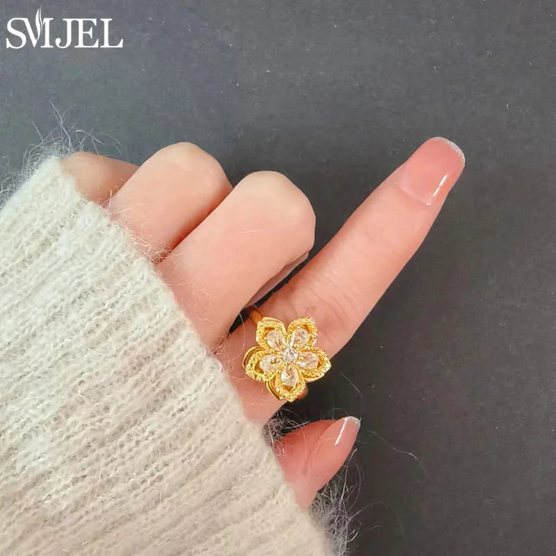 Bague Spinner en Cristal – Papillon & Tournesol, Bague Anti-Anxiété Rotative pour Femme, Bijoux Tendance