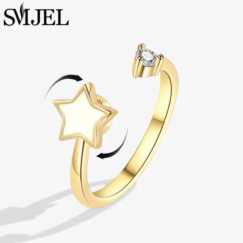 Bague Spinner en Cristal – Papillon & Tournesol, Bague Anti-Anxiété Rotative pour Femme, Bijoux Tendance