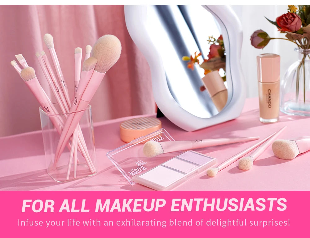Set de Pinceaux de Maquillage Professionnel Rose Premium avec Poil Vegan – 14 pièces