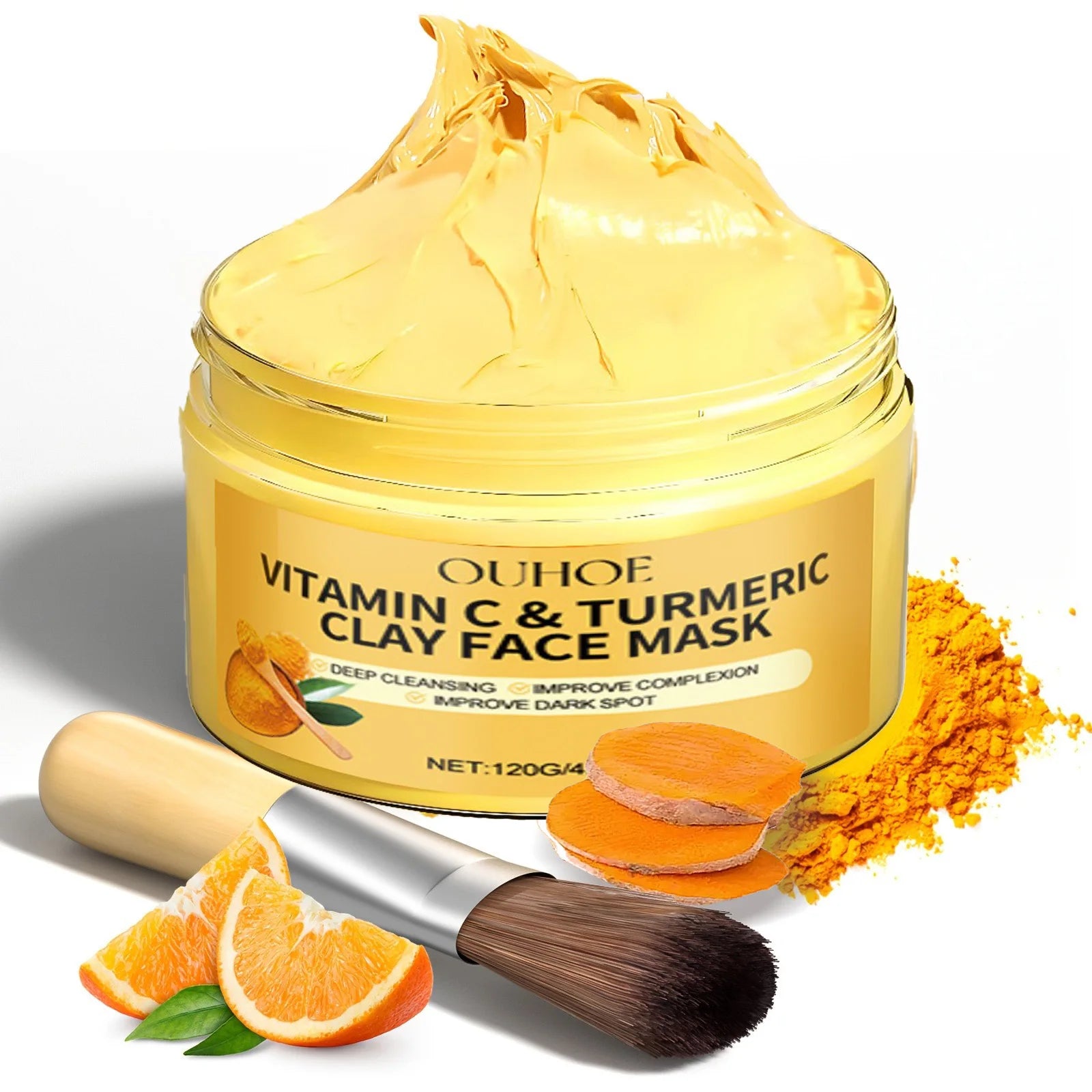 Masque Facial Exfoliant à la Vitamine C & Curcuma – Nettoyage en Profondeur et Traitement Anti-Acné