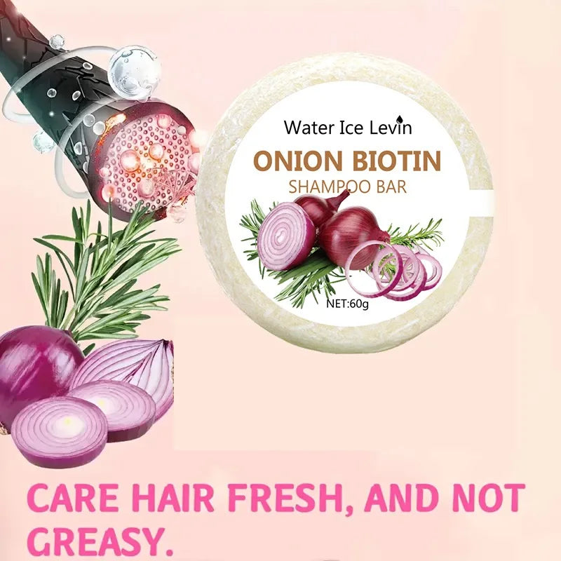 Savon Shampoing à l'Oignon & Biotine Water Ice Levin 60g – Soin Lavant Naturel Hydratant & Lissant pour Tous Types de Cheveux