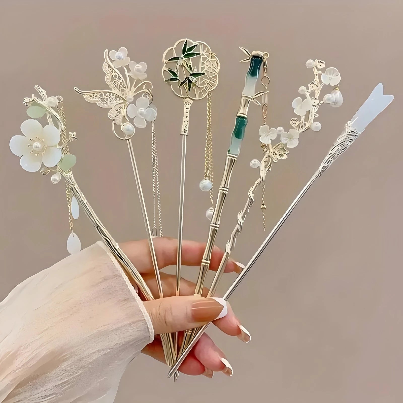 Pince à Cheveux Élégante Style Chinois – Bâton à Pompon Floral Traditionnel
