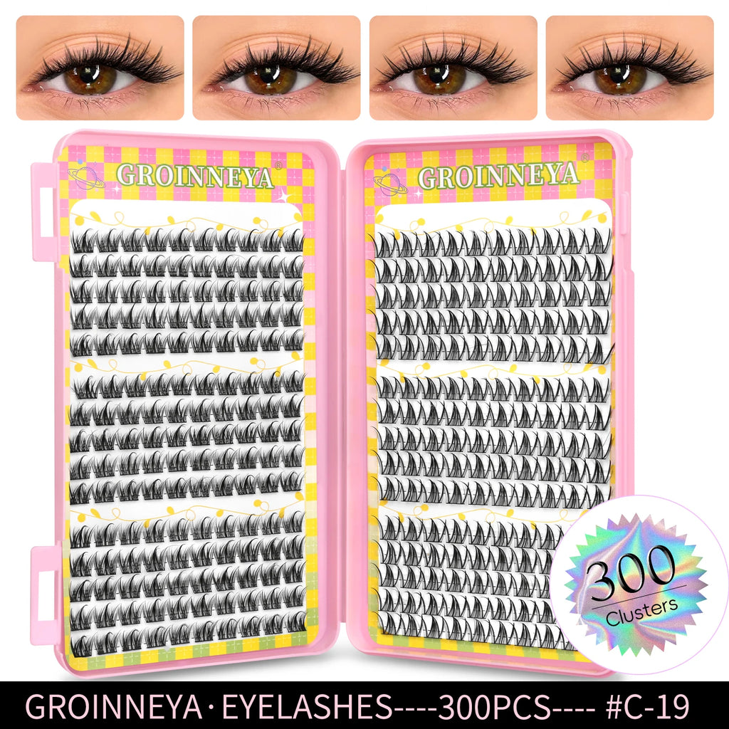Eyelashes Clusters 320 pcs Natural Eyelash extension Cluster Lashes Volume Mixed Tray Lashes Cluster Natural Lashes