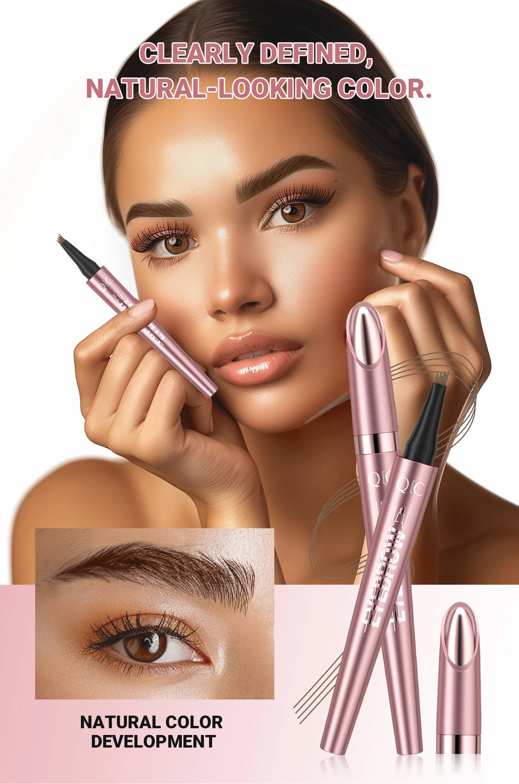 Crayon à Sourcils Magique 4 Fourchettes – Microblading 3D, Imperméable & Couleur Naturelle