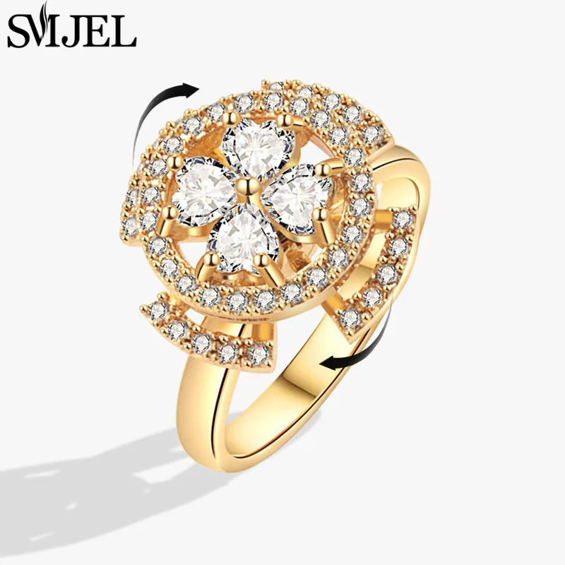 Bague Spinner en Cristal – Papillon & Tournesol, Bague Anti-Anxiété Rotative pour Femme, Bijoux Tendance